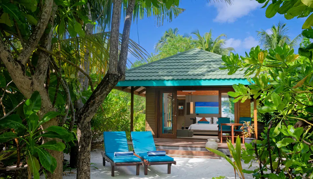 Exterior of a beach villa at Canareef Resort Maldives
