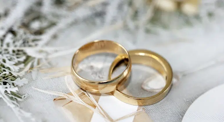 Wedding rings on a white background