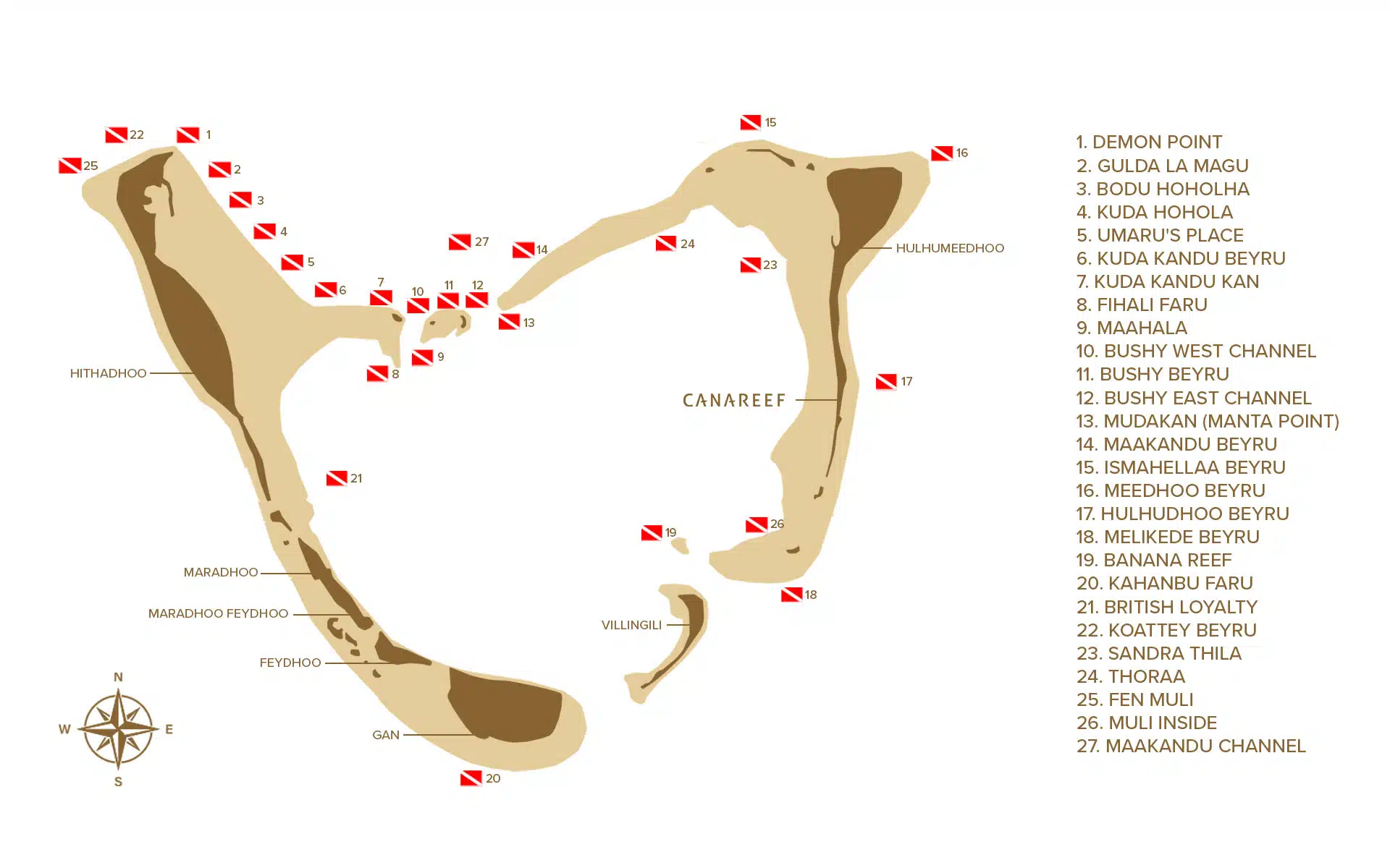 Maldives, Addu Dive points Map 2023