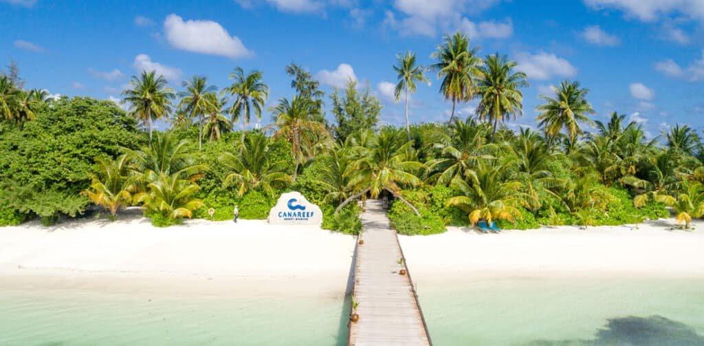 The pier on the beach at Canareef Resort