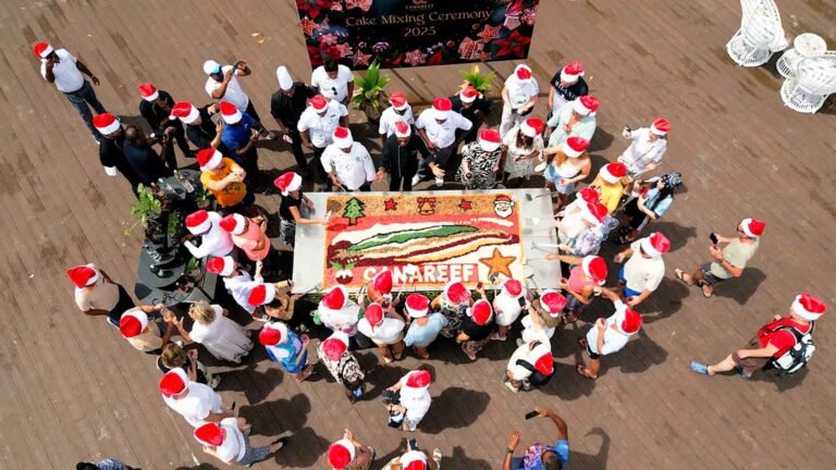 Guests mixing cake ingredients at Canareef Resort Maldives