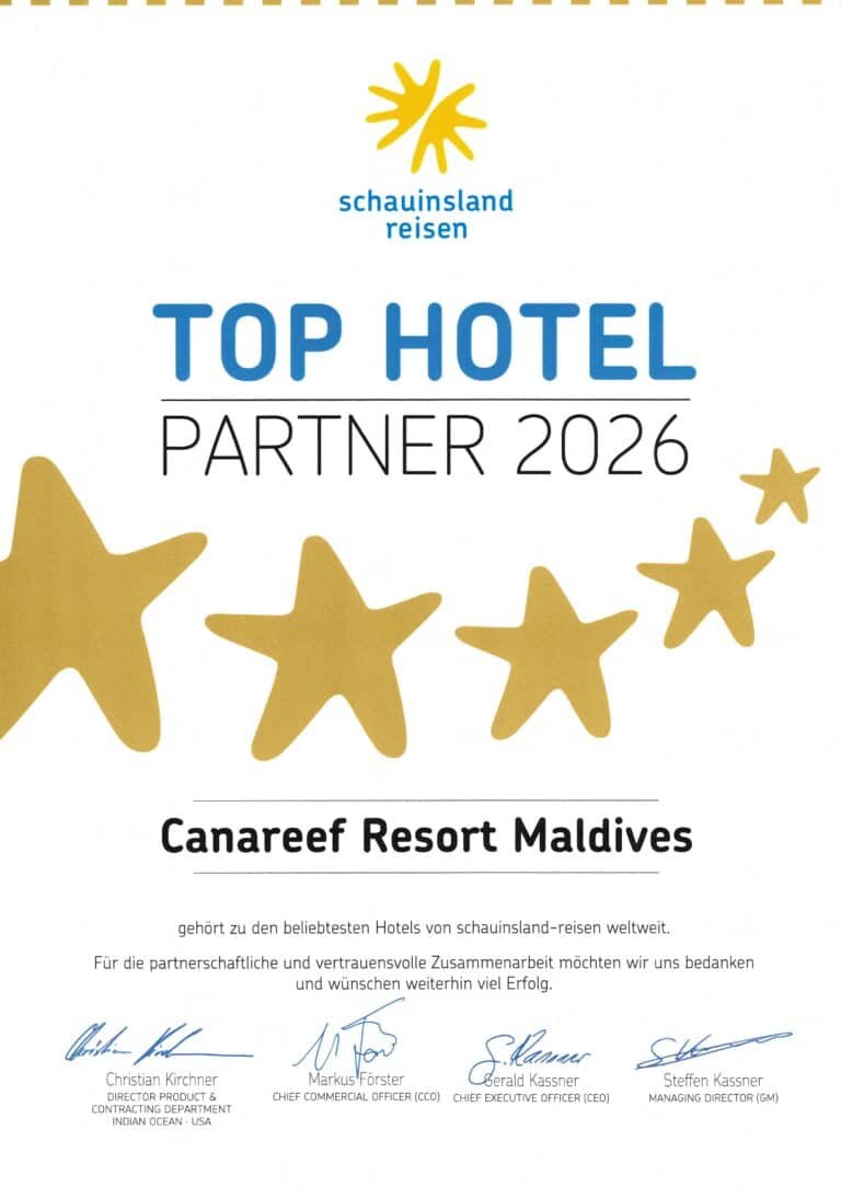 Canareef Resort Maldives Top Hotel Partner 2026 award recognition